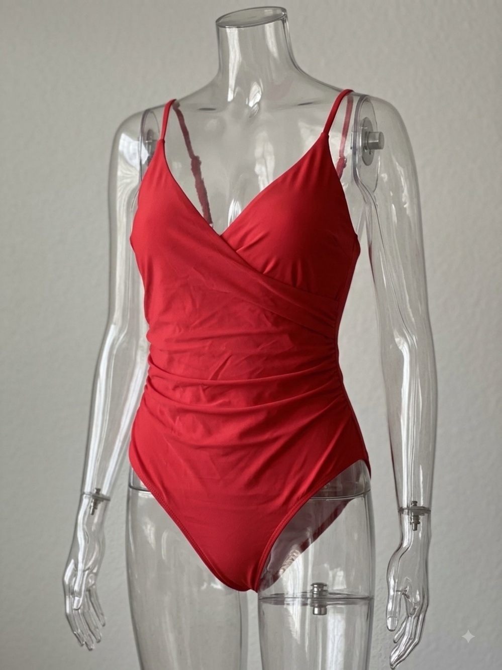 Women's Red One Piece Swimsuit XXL Ruched Wrap V-Neck Strappy Open Back